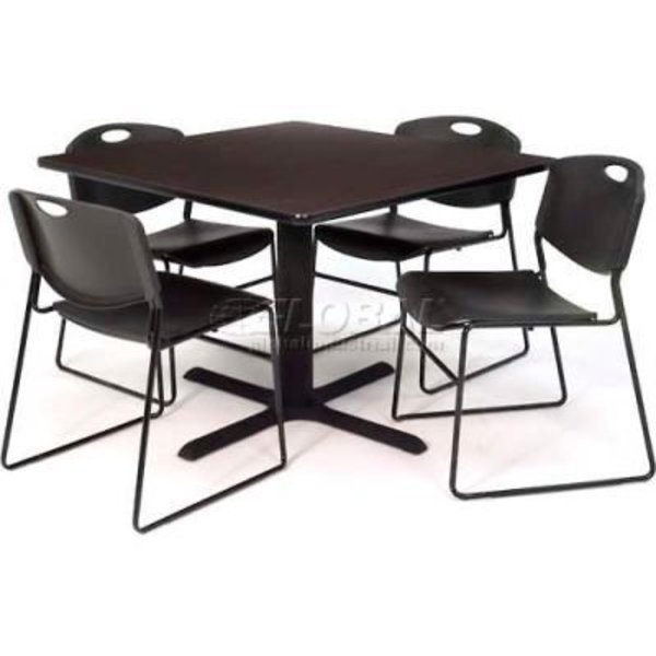 Regency Seating Regency 36" Square Table & Chair Set W/Wide Plastic Chairs, Mocha Walnut Table/Black Chairs TB3636MW44BK